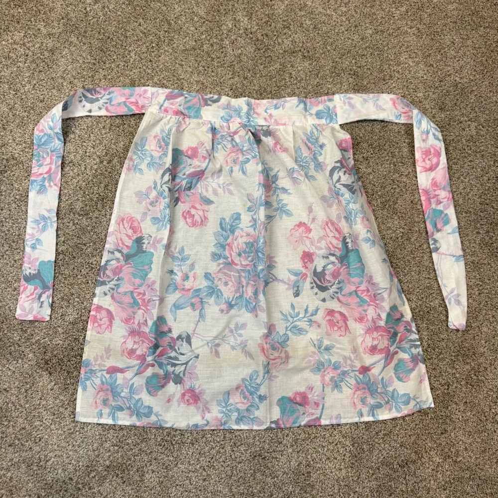 Vintage Floral Rose Half Apron Pink‎ Blue Cottagecore Farmhouse Kitchen Decor